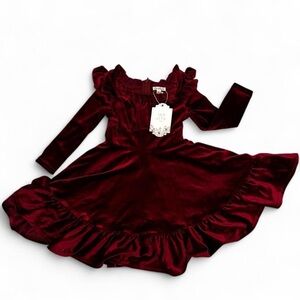 NWT Ivy City Co Burgundy Red Velvet Toddler Girl Dress SIZE 2T Ruffles